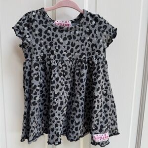 Ruffle Girl 3T Girls Black and Gray Leopard Print Short Sleeve Shirt Blouse